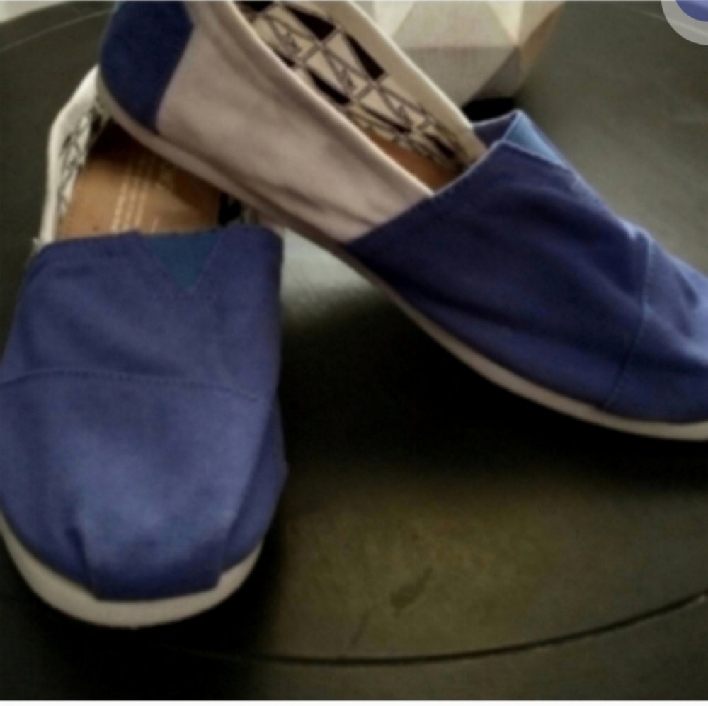 Tom's Blue White Slip-On Canvas Shoes Men's 9 Summer Coastal Nautical